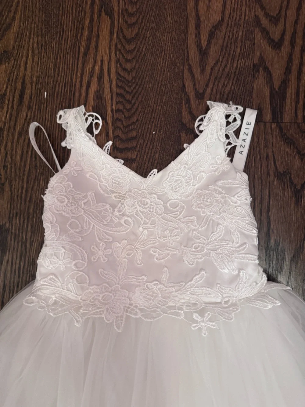 Azazie White Lace Bodice Tulle Flower Girl Dress - Picture 2 of 7
